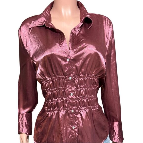 ReneeLamor Women long sleeve button up rose polyester shirt XL - Picture 3 of 7